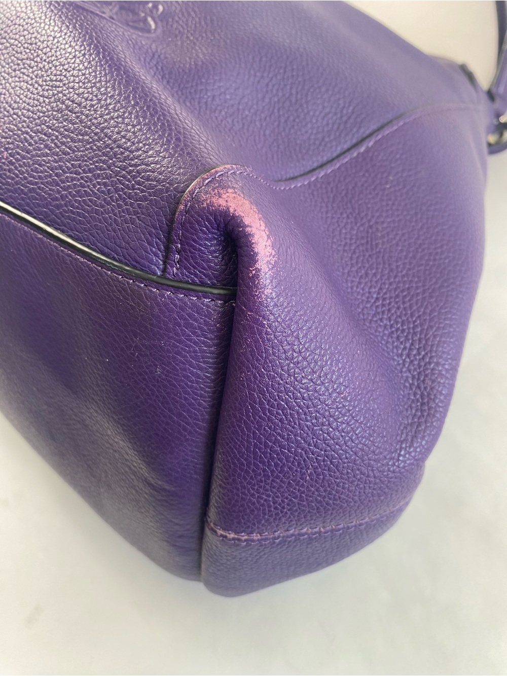 Coach Deep Purple Leather Shoulder Bag with Embossed Carriage - Picture 9 of 16